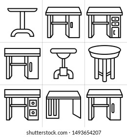 desk and table icons line design set