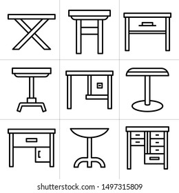 desk and table icons line design set