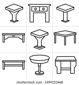 desk and table icons line design set
