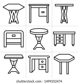 desk and table icons line design set