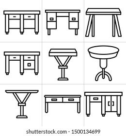 desk and table icons line design set