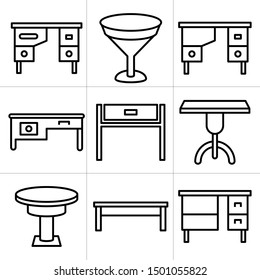 desk and table icons line design set