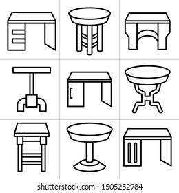 desk and table icons line design set