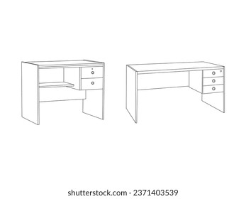 Desk table outline vector.Business Office Desk Line Art Vector Illustration.Linear symbol of the furniture and interior school desk. Modern office table vector, study desk isolated on white background