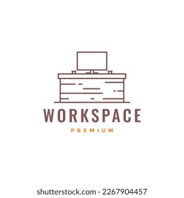 desk table workspace modern minimalist futuristic wood logo design vector icon