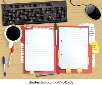 Desk top with document file.