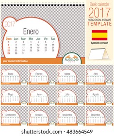 Desk triangle calendar 2017 template. Size: 210mm x 150mm. Format A5.  Vector image. Spanish version