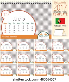 Desk triangle calendar 2017 template. Size: 210mm x 150mm. Format A5.  Vector image. Portuguese version