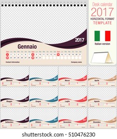Desk triangle calendar 2017 template. Size: 210mm x 150mm. Format A5.  Vector image. Italian version
