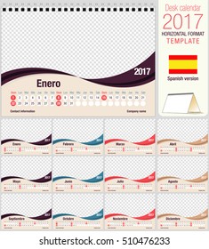 Desk triangle calendar 2017 template. Size: 210mm x 150mm. Format A5.  Vector image. Spanish version