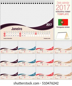 Desk triangle calendar 2017 template. Size: 210mm x 150mm. Format A5.  Vector image. Portuguese version