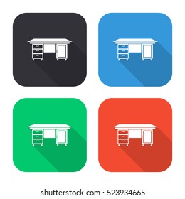 Desk vector icon - colored illustration (gray blue green red)  with long shadow