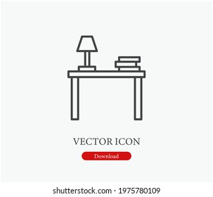 Desk vector icon.  Editable stroke. Symbol in Line Art Style for Design, Presentation, Website or Apps Elements. Pixel vector graphics - Vector