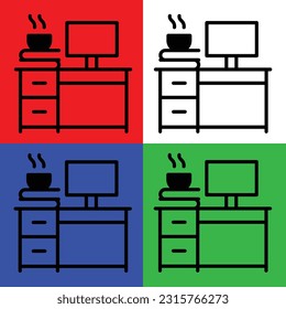 Desk Vector Icon, Lineal style, isolated on white Background.