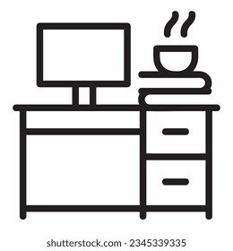 Desk Vector Icon, Lineal style, isolated on Black and white Background.