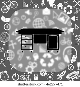 Desk vector icon - matte glass button on background consisting of  different icons