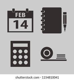 desk vector icons set. with calculator, calendar february, plates shelf and notebook pencil in set