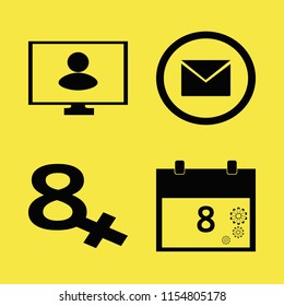 desk vector icons set. with envelope, march calendar and person monitor in set