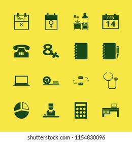desk vector icons set. with laptop desk, calendar february, kitchen and march calendar in set