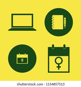 desk vector icons set. with march calendar, notebook pencil and laptop in set