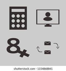 desk vector icons set. with march calendar, calculator, response letter and person monitor in set