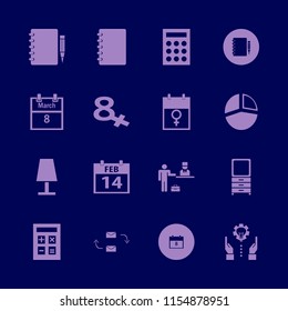 desk vector icons set. with table lamp, dresser mirror, technology progress and notebook in set
