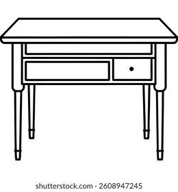 Desk vector line art on white baclground