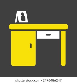 Desk vector on dark background icon. Office desk sign. Graph symbol for furniture, web site and apps design, logo, app, UI