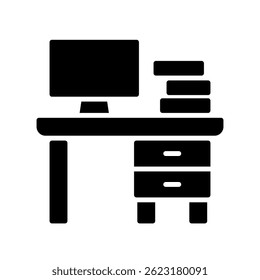 Desk Vector for Student Furniture and Study Table. Workspace illustration. Writing desk for office or learning setup. Glyph Icon