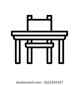 Desk Vector for Student Workspace and Classroom Setup. School desk illustration for writing, reading, and learning activities. Line Icon