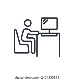desk work icon. vector.Editable stroke.linear style sign for use web design,logo.Symbol illustration.