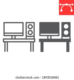 Línea de trabajo de escritorio e icono de glifo, trabajo y oficina, gráficos vectoriales de signo pc, icono lineal de trazo editable, eps 10