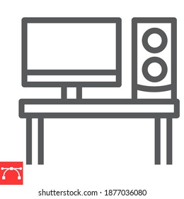 Desk work line icon, job and office, pc sign vector graphics, editable stroke linear icon, eps 10