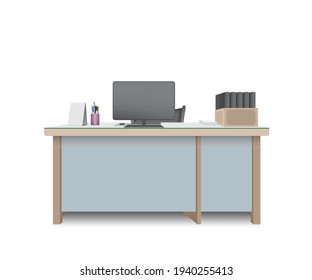 Desk work on white background vector illustration