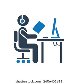 Desk Worker Icon On White Background
