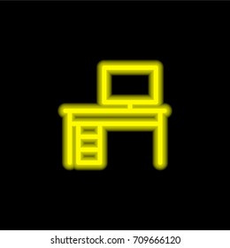 Desk yellow glowing neon ui ux icon. Glowing sign logo vector