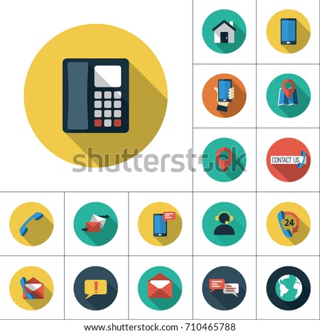 deskphone icon, flat set on white background
