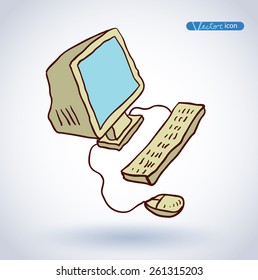deskptop icon, Hand drawn vector illustration.