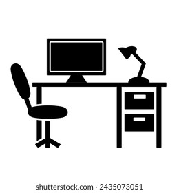 Desks icon. Workplace background vector illustration , symbol, sign.