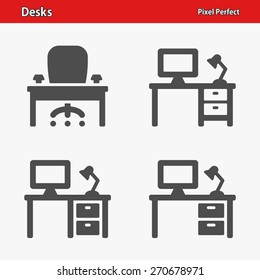 Desks Icons. Professional, pixel perfect icons optimized for both large and small resolutions. EPS 8 format.