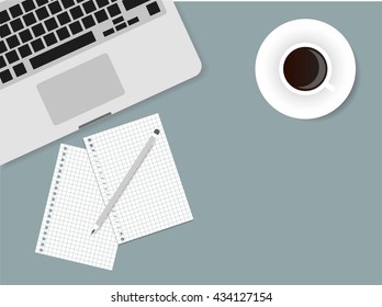 Desks laptop screen vector illustration of business people Top View angle above the office