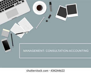 Desks laptop screen vector illustration of business people Top View angle above the office