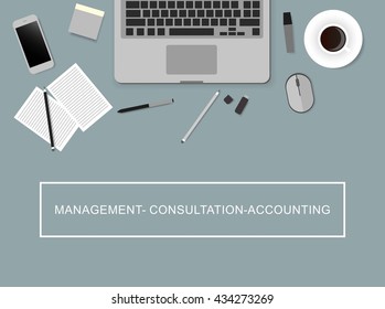 Desks laptop screen vector illustration of business people Top View angle above the office