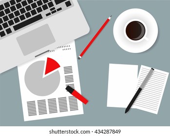 Desks laptop screen vector illustration of business people Top View angle above the office