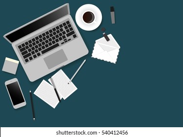 Desks laptop screen vector illustration of business people Top View angle above the office