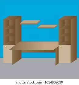 desks with shelves and shelves
