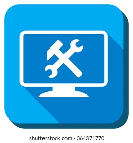 Desktop Adjustment vector icon. Style is rounded square light blue button with long shadows. Symbol color is white.