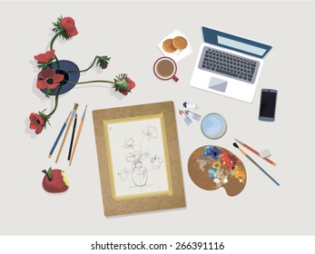 Desktop of an artist