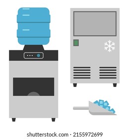 Desktop automatic ice maker machine vector. Flat icon style