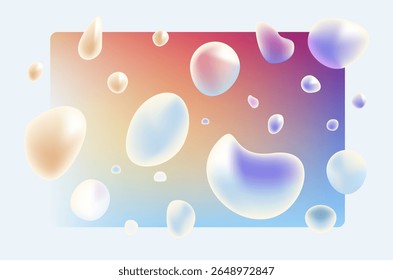 Desktop Background Featuring Colorful Frosted Glass Gradient Banner and 3D Liquid Drops - Futuristic, AI, Modern, Tech Inspired Vector Art Poster.